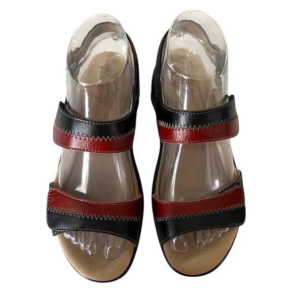 SAS Black & Red Hidden Nudu Heel Strap Leather Sandals Size 6.5 EUC Comfort Sole - Picture 2 of 14